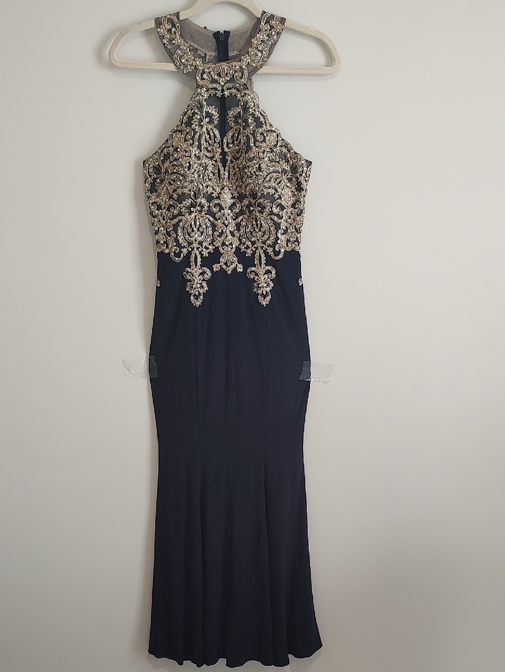 Halter Blue Mermaid  Prom Wedding Graduation Comfortable Stretchy Beaded Soft